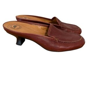 Leather Kitten Heel Mules Size 6.5 Burgundy Wine Color